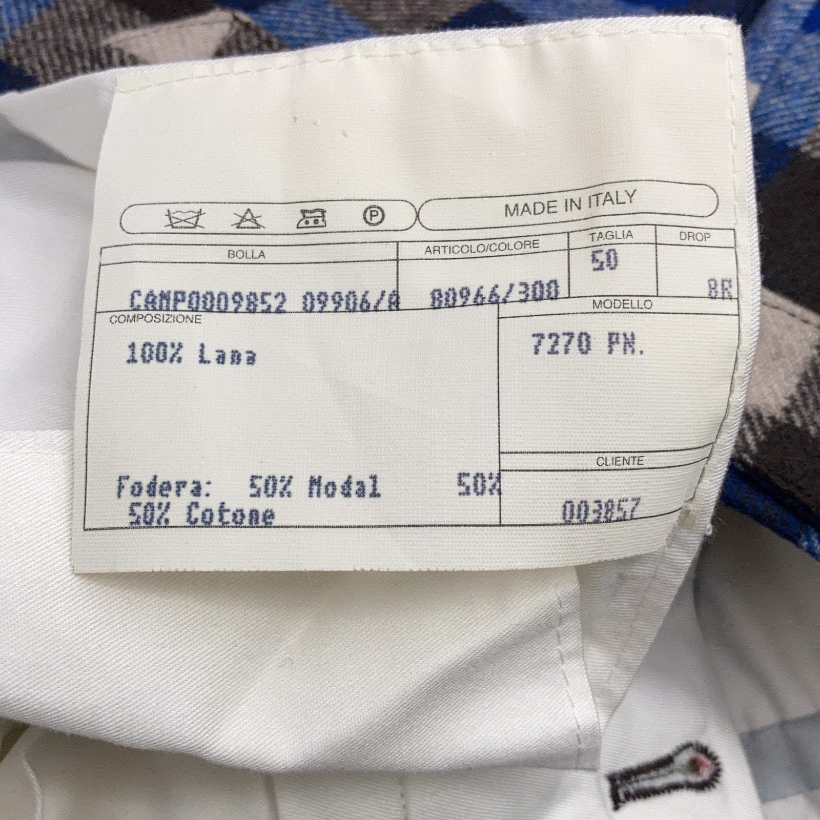 ISAIA 伊赛亚 蓝色 7270 格纹 羊毛长裤 下装 50