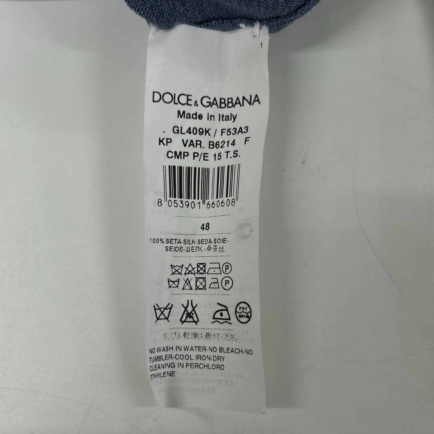 DOLCE&GABBANA ドルチェアンドガッバーナ 国内正規 ブルー シルク ヘンリーネック カットソー トップス