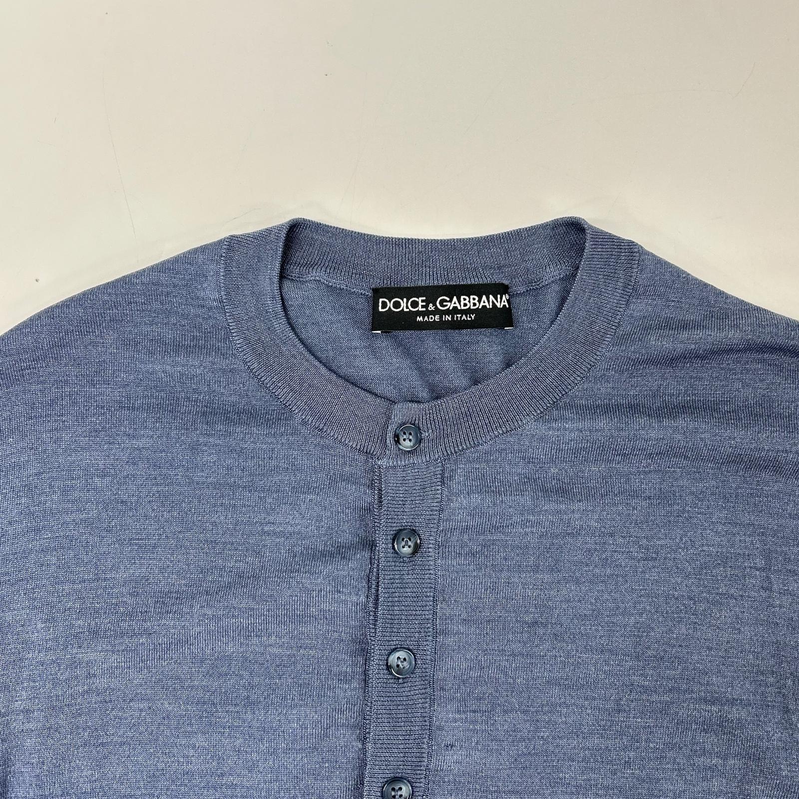 DOLCE&GABBANA ドルチェアンドガッバーナ 国内正規 ブルー シルク ヘンリーネック カットソー トップス