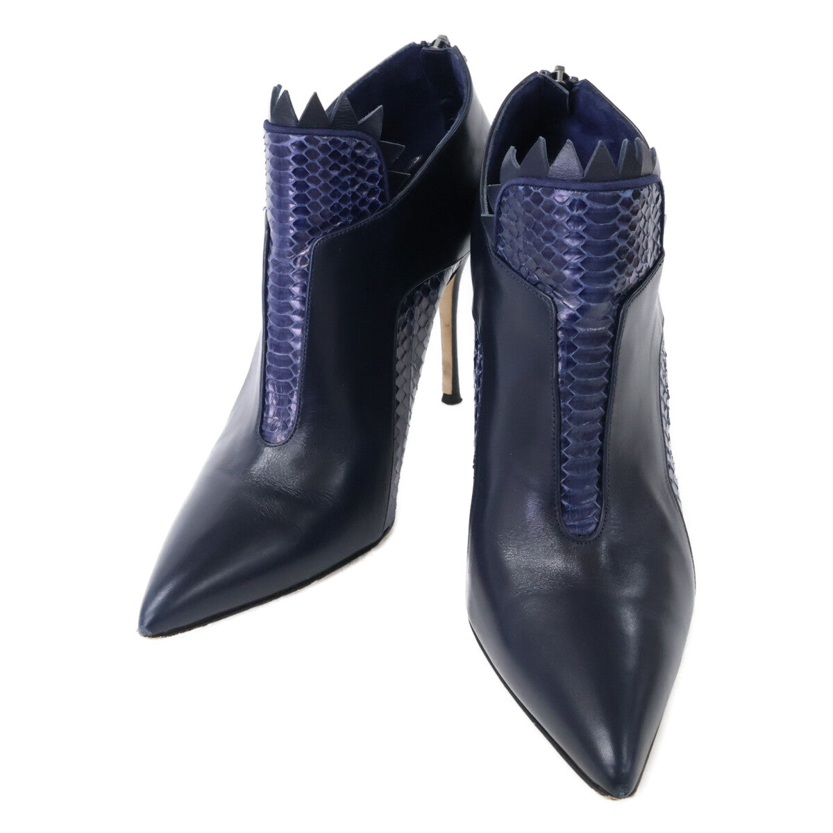 Leather/Python Pointed Toe Heel Bootie Shoes 38 Women's