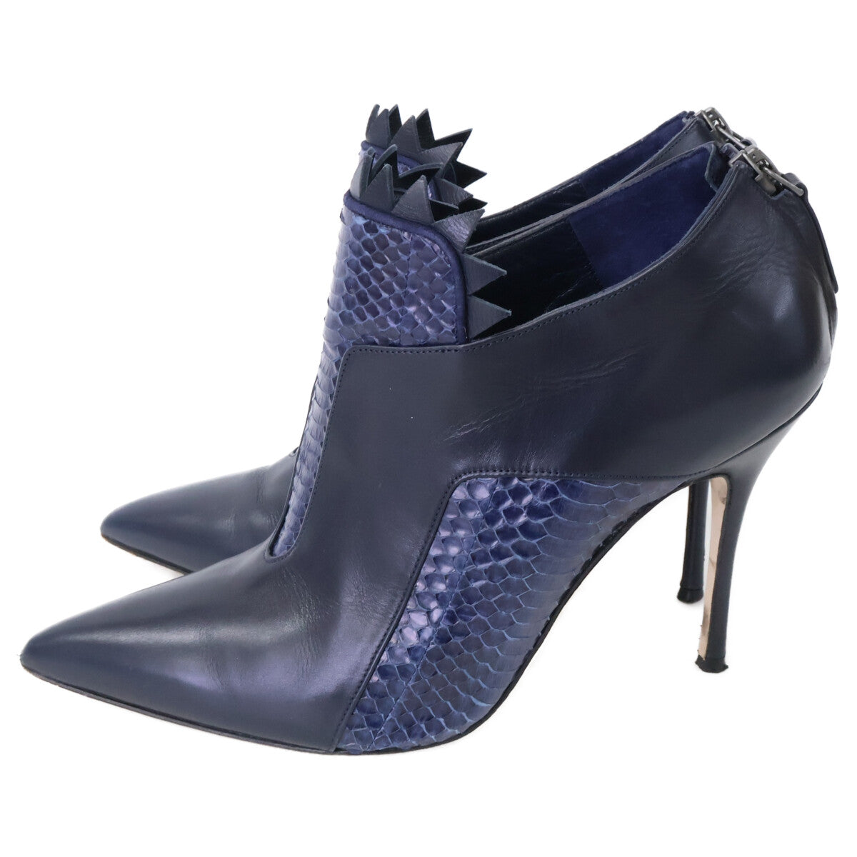 Leather/Python Pointed Toe Heel Bootie Shoes 38 Women's