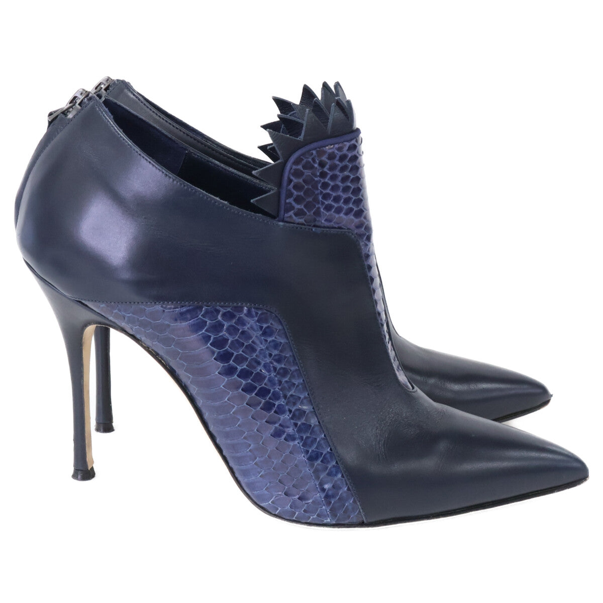 Leather/Python Pointed Toe Heel Bootie Shoes 38 Women's