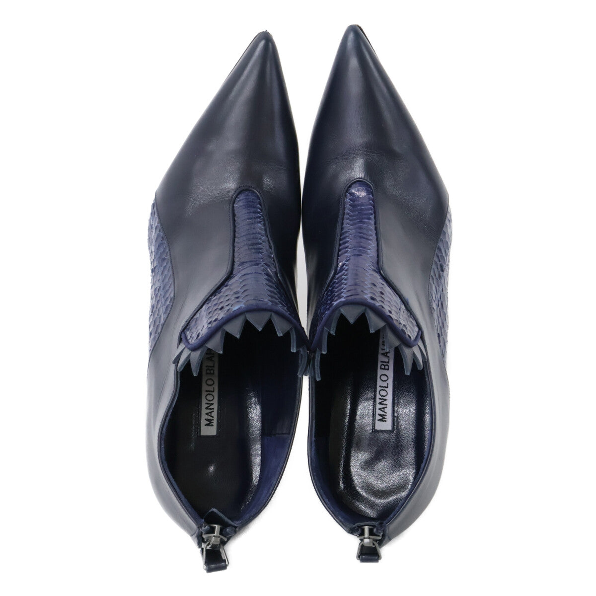 Leather/Python Pointed Toe Heel Bootie Shoes 38 Women's