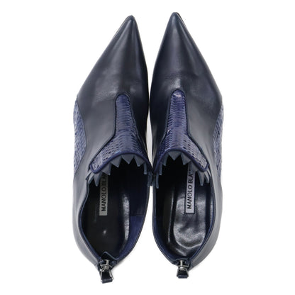 Leather/Python Pointed Toe Heel Bootie Shoes 38 Women's