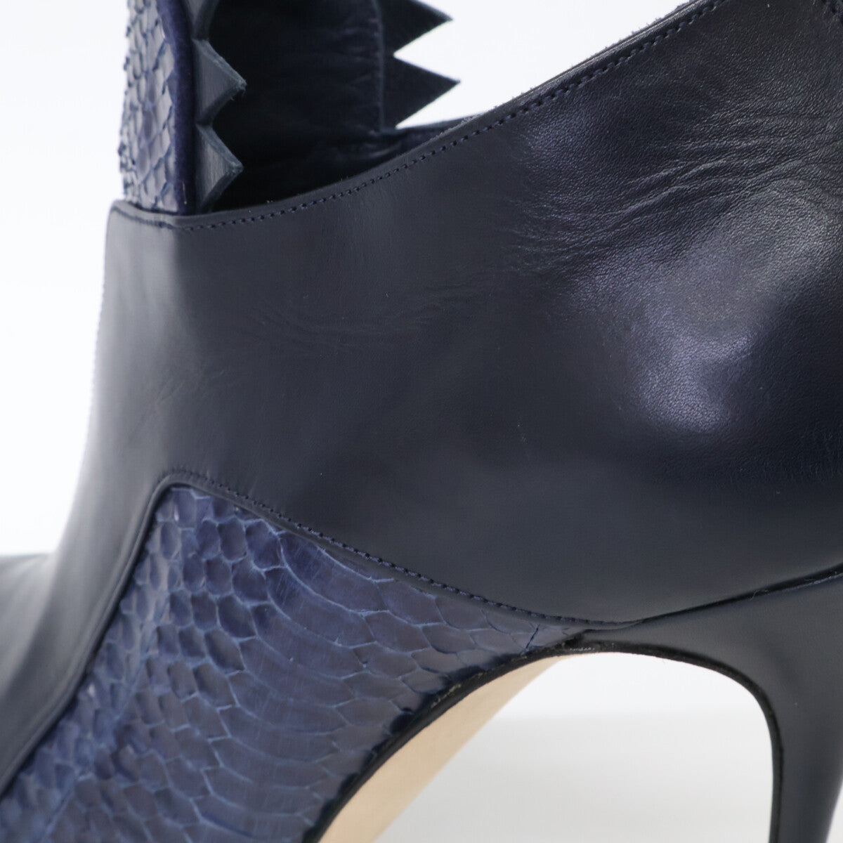Leather/Python Pointed Toe Heel Bootie Shoes 38 Women's
