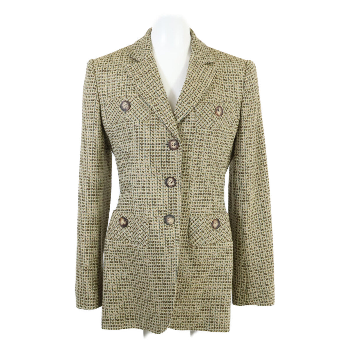 HERMES officially distributed domestically cashmere-blend wool tweed single-breasted jacket jacket