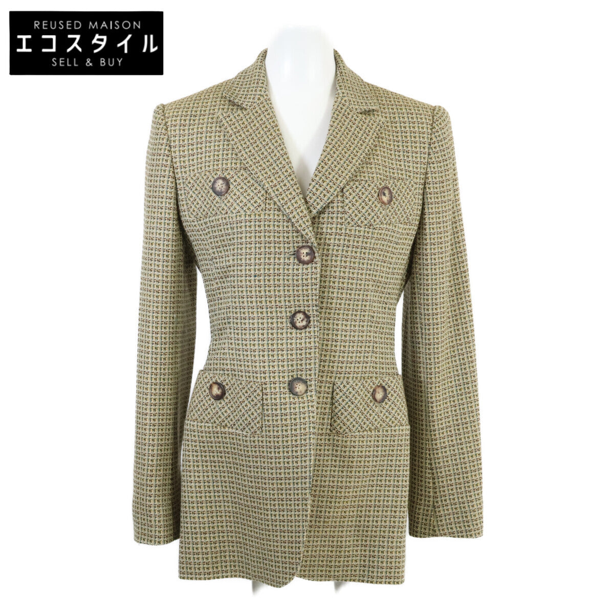 HERMES officially distributed domestically cashmere-blend wool tweed single-breasted jacket jacket