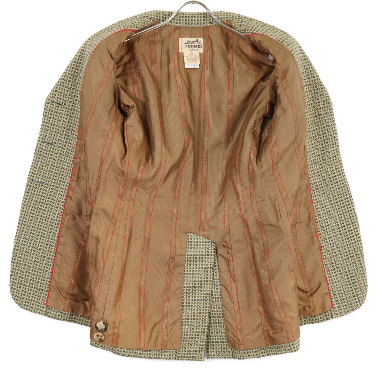 HERMES officially distributed domestically cashmere-blend wool tweed single-breasted jacket jacket
