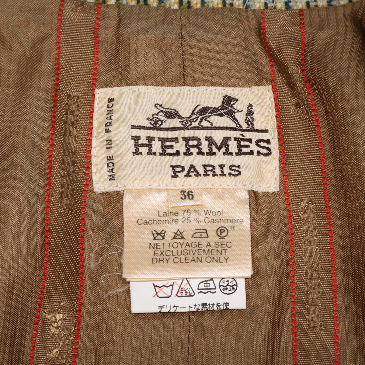 HERMES officially distributed domestically cashmere-blend wool tweed single-breasted jacket jacket