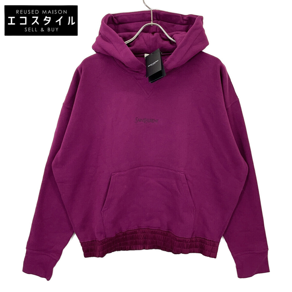 SAINT LAURENT PARIS 23' Purple Logo Embroidered Pullover Hoodie