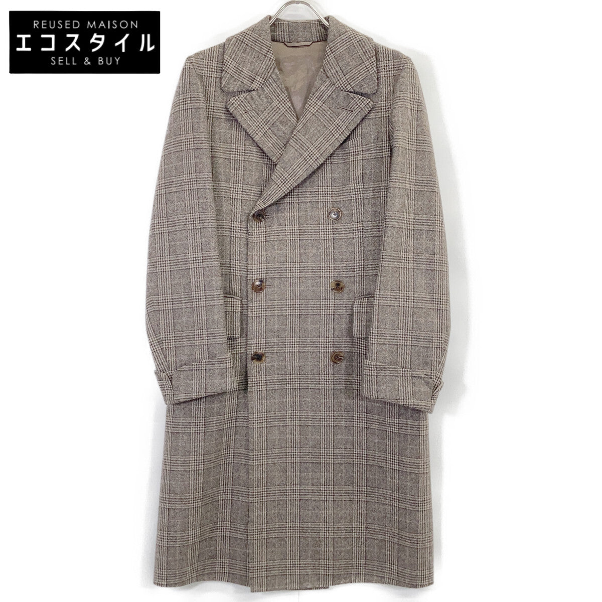 Belvest Belvest Beige PT23DBA Glen Check Double Vest Coat Coat 44
