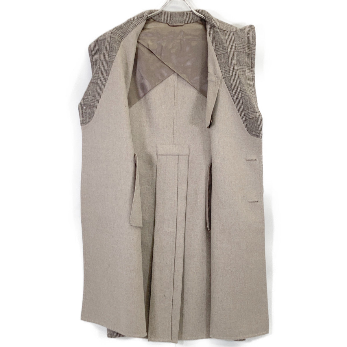 Belvest Belvest Beige PT23DBA Glen Check Double Vest Coat Coat 44