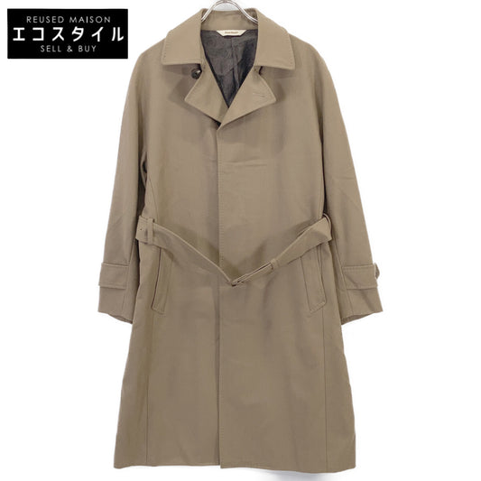 Paul Stuart Beige Belted Wool Stand Collar Coat 48