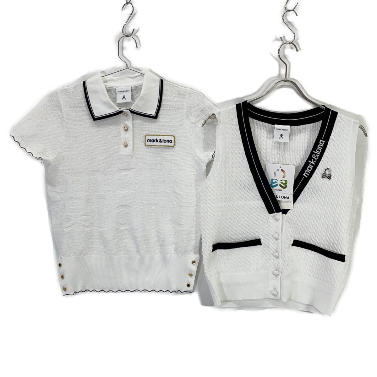 MARK&LONA MLW-6A-AB04 White Knit Vest Henley Neck Shirt Top