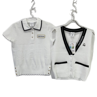 MARK&LONA MLW-6A-AB04 White Knit Vest Henley Neck Shirt Top