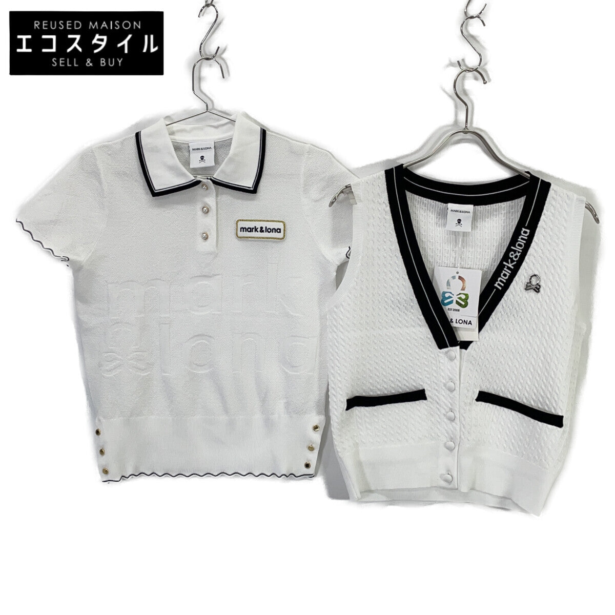 MARK&LONA MLW-6A-AB04 White Knit Vest Henley Neck Shirt Top