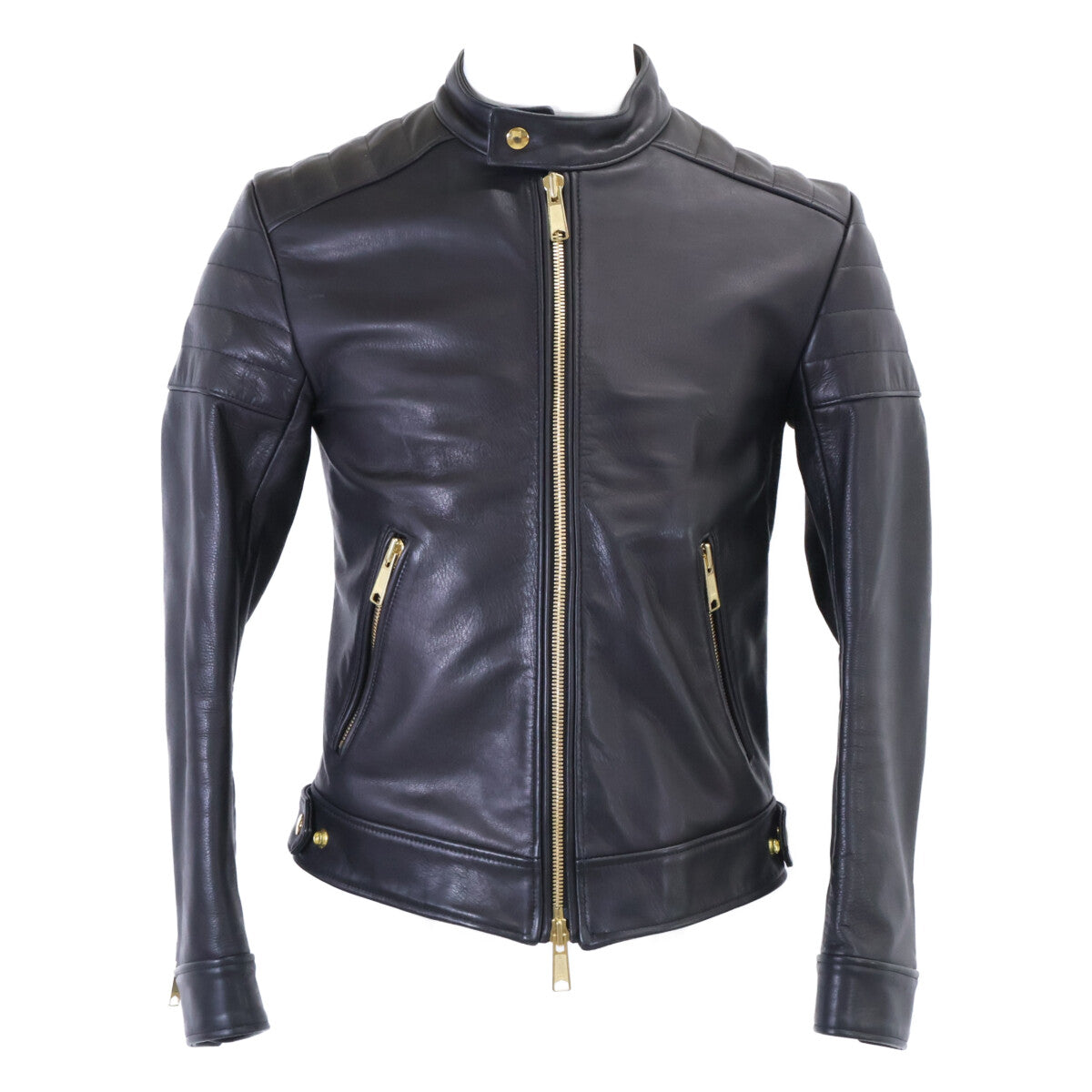 FIXER F-02 Cowhide Leather Gold Zip Single Riders Jacket