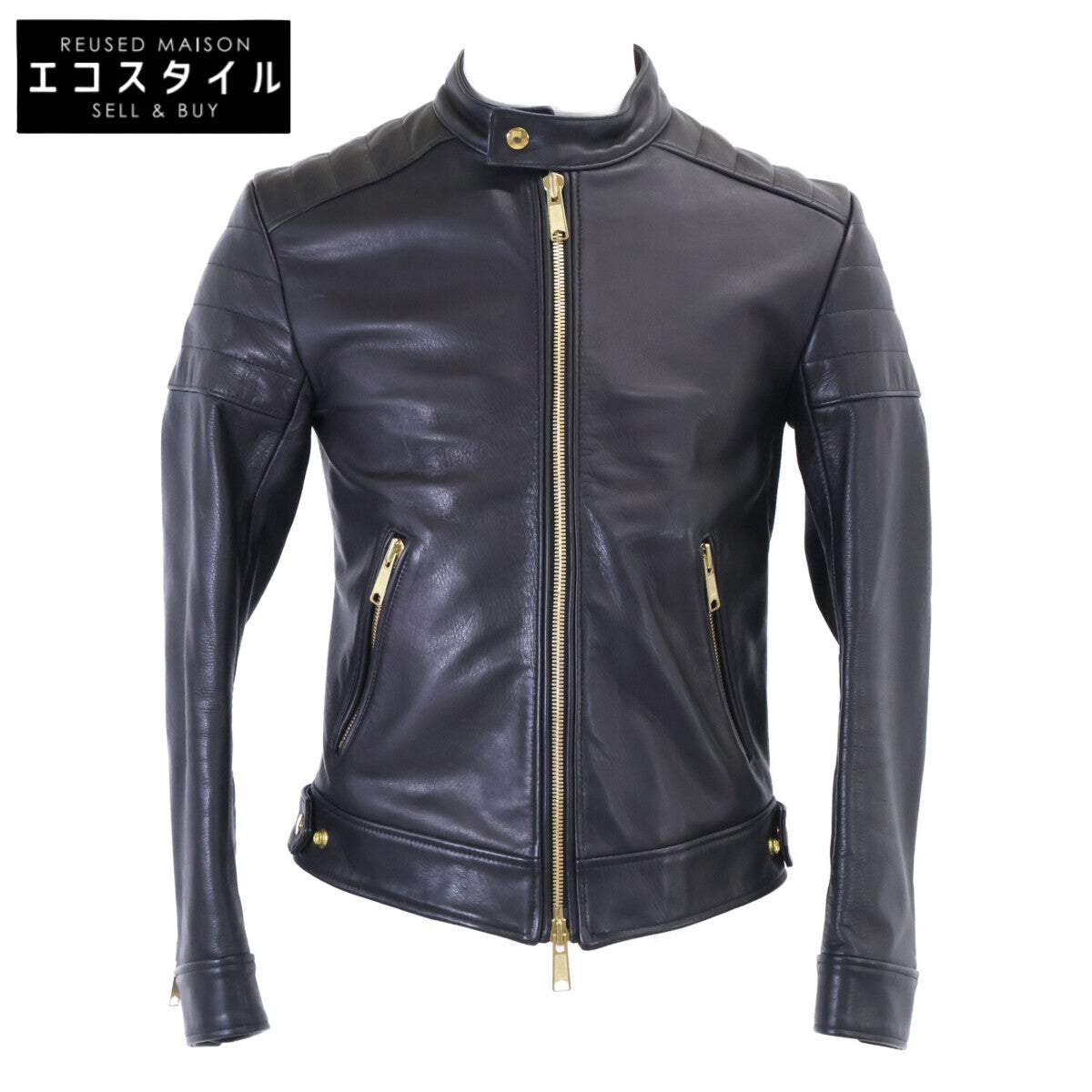 FIXER F-02 Cowhide Leather Gold Zip Single Riders Jacket