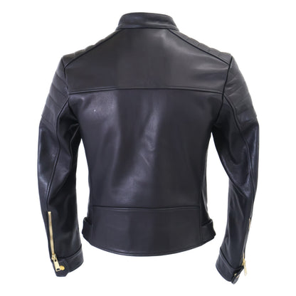 FIXER F-02 Cowhide Leather Gold Zip Single Riders Jacket