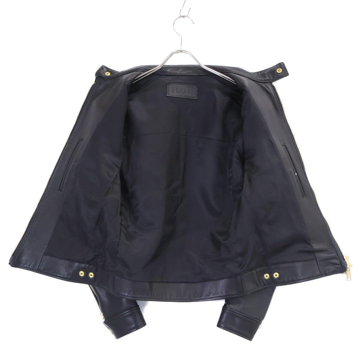 FIXER F-02 Cowhide Leather Gold Zip Single Riders Jacket