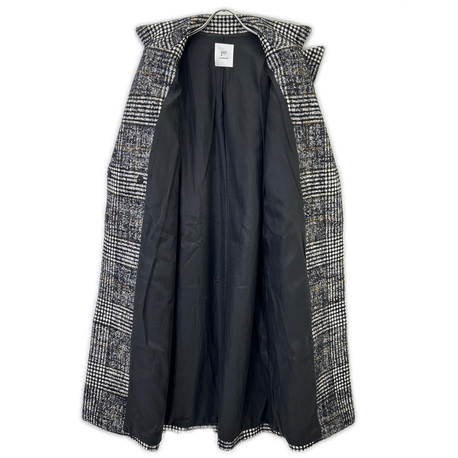1er Arrondissement B1004AFC088 Mixed Check Wool Double Beaver Coat Coat 38