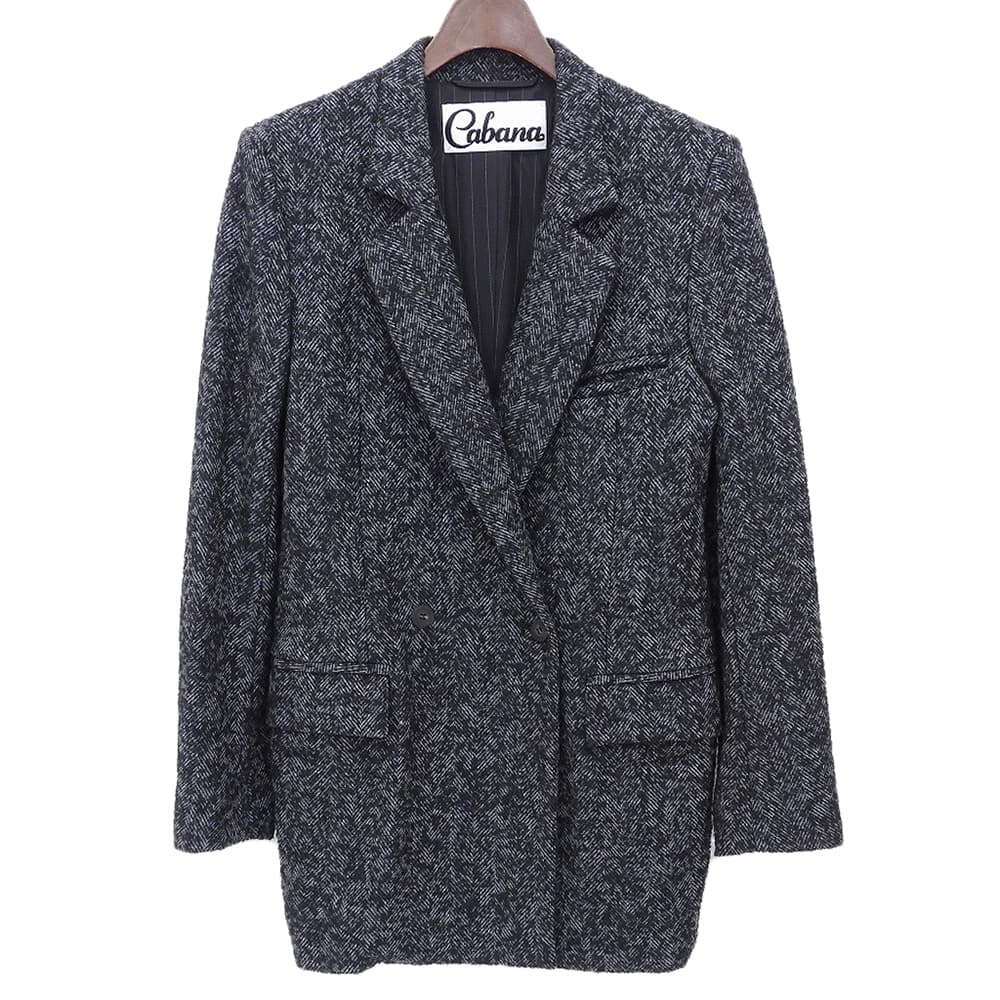 Cabana カバナ ウール ダブルブレスト ロングジャケット レディース ブラック グレー 38 19AW-JK04-1 ジャケット