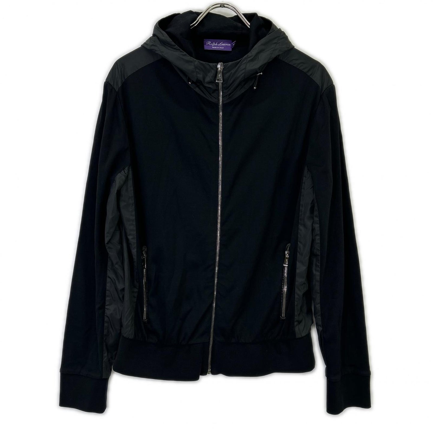 Ralph Lauren PURPLE LABEL Black Knit Nylon Combination Hooded Jacket M