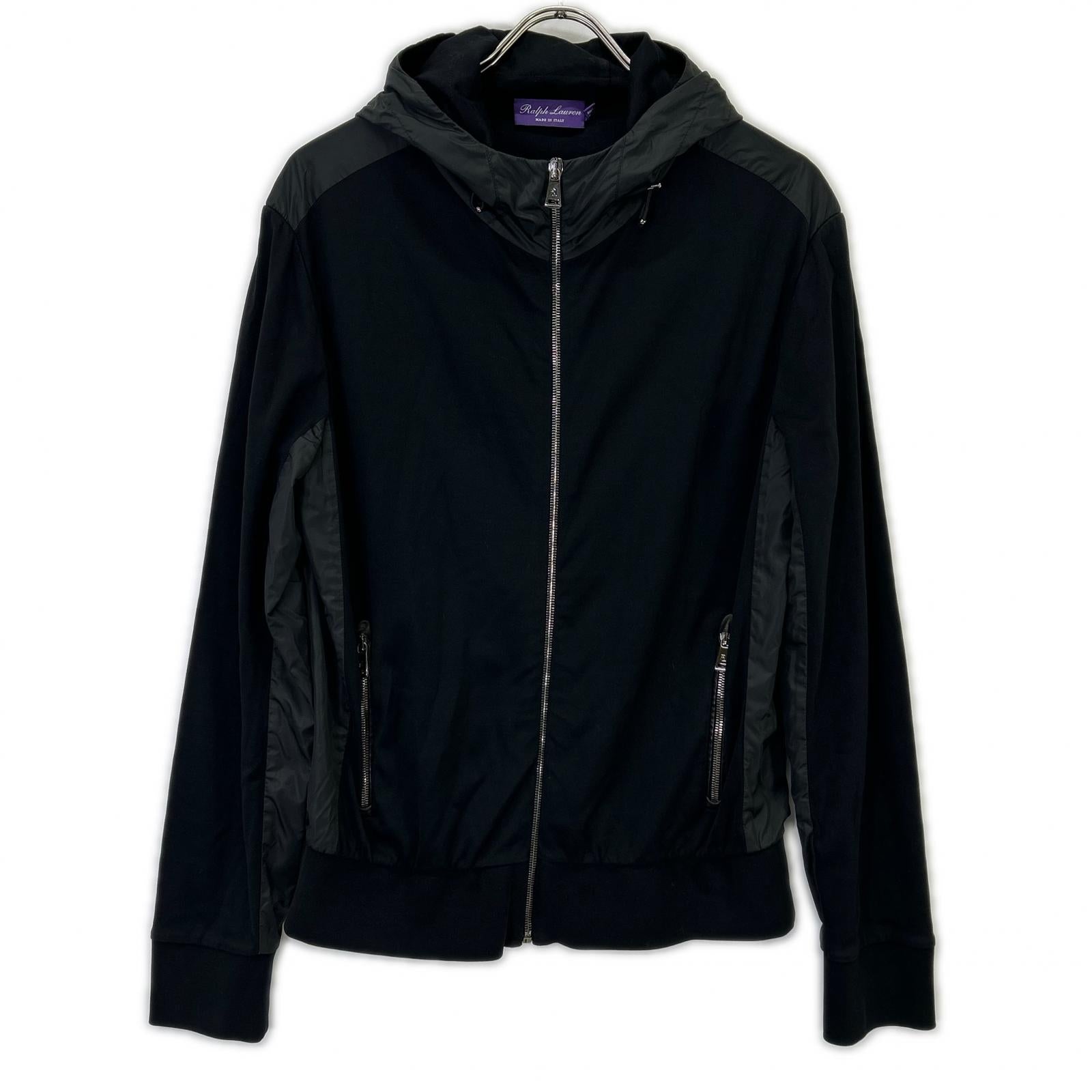 Ralph Lauren PURPLE LABEL Black Knit Nylon Combination Hooded Jacket M