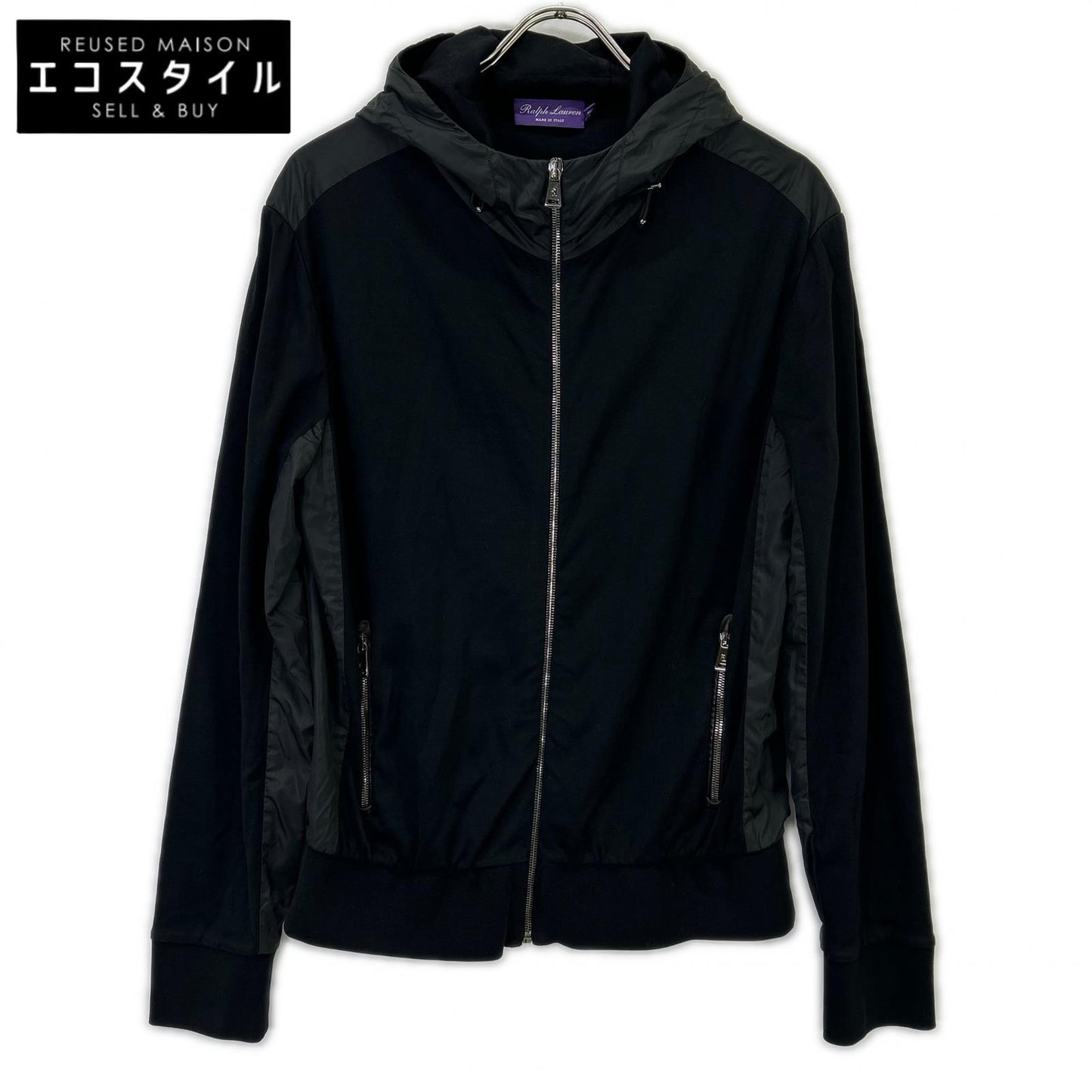 Ralph Lauren PURPLE LABEL Black Knit Nylon Combination Hooded Jacket M