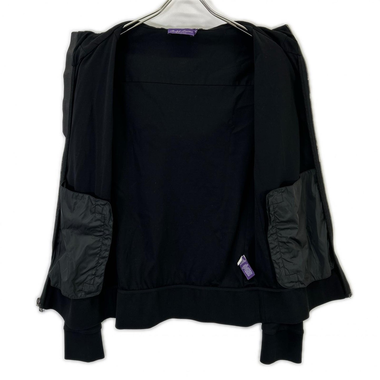 Ralph Lauren PURPLE LABEL Black Knit Nylon Combination Hooded Jacket M