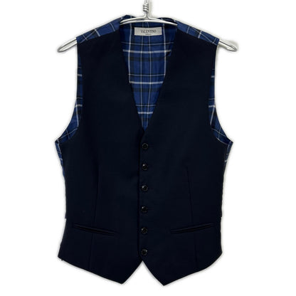VALENTINO Navy Check Lining Peaked Lapel 3-Piece Suit Set-up