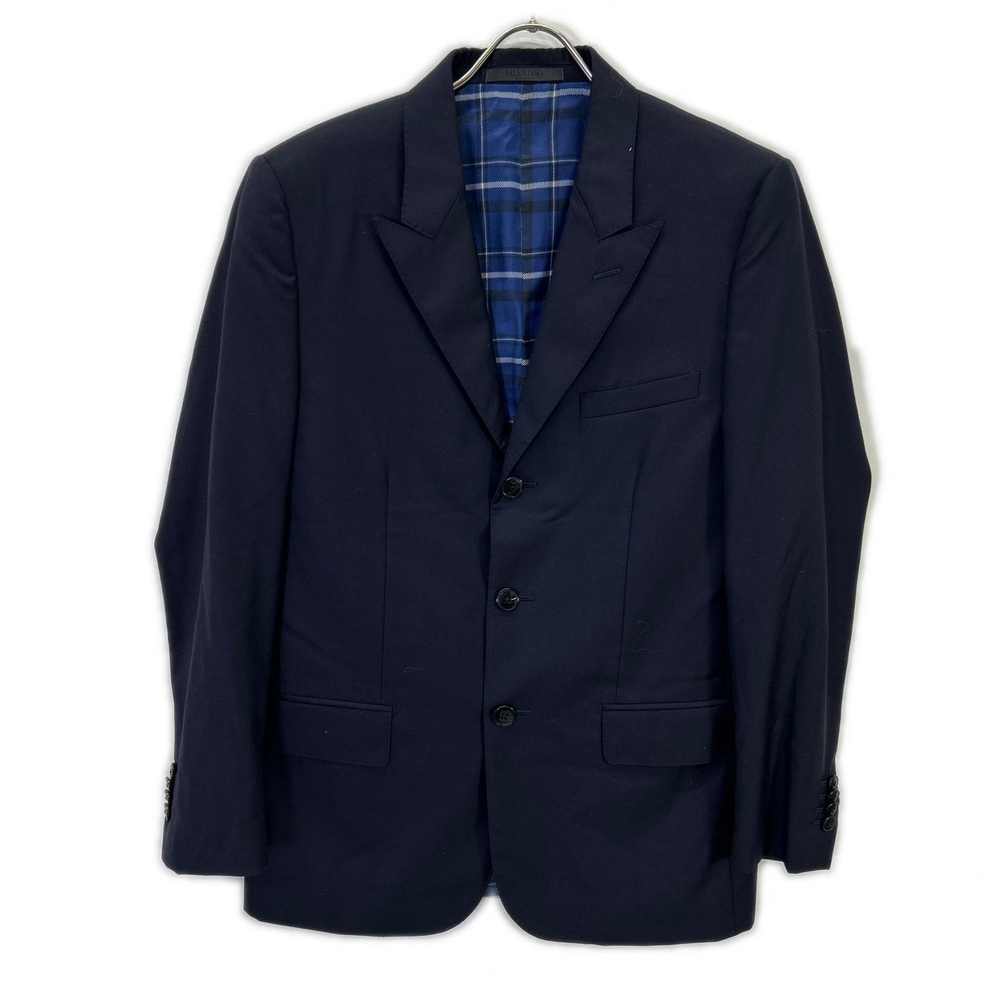 VALENTINO Navy Check Lining Peaked Lapel 3-Piece Suit Set-up