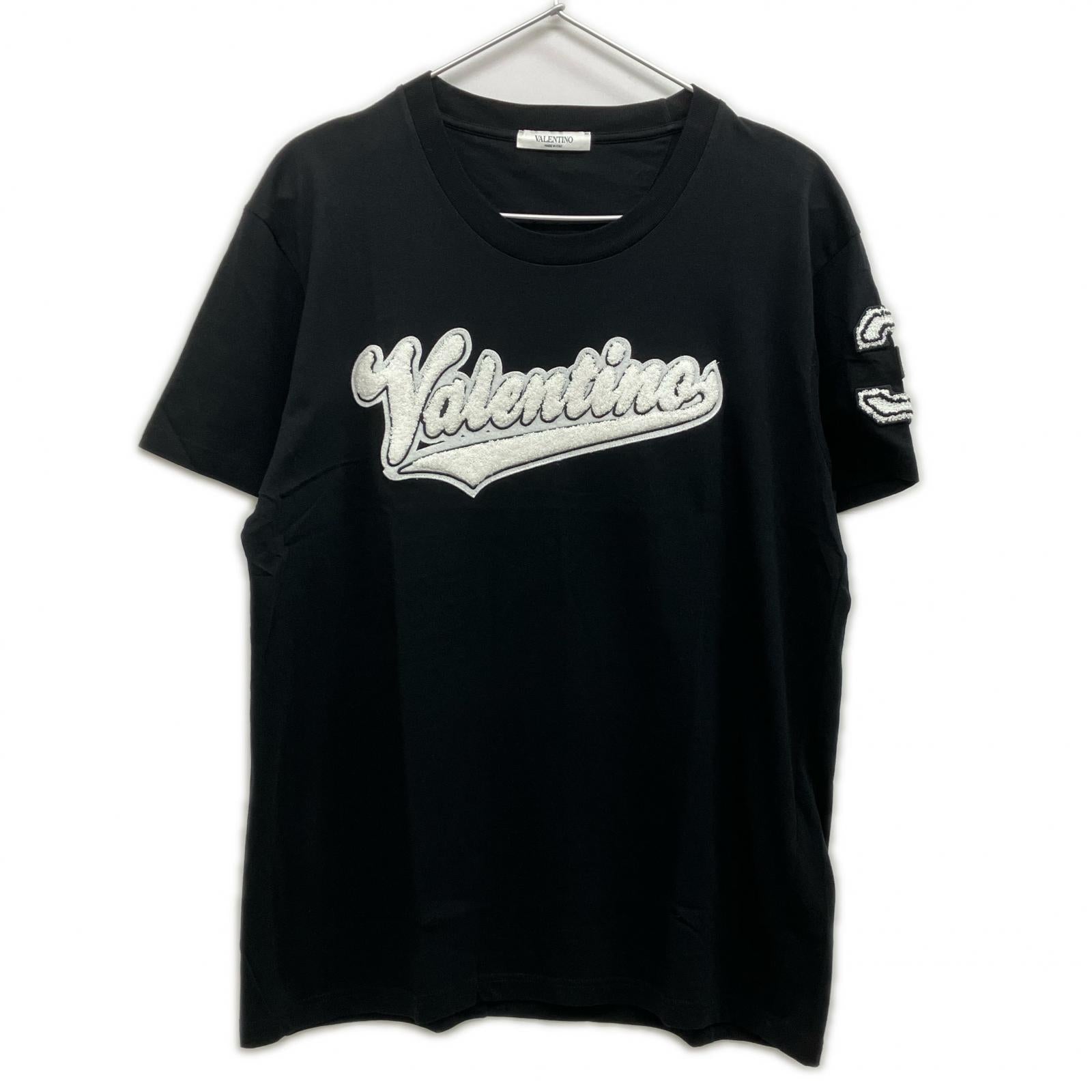 【SALE】 VALENTINO ヴァレンティノ PV3MG10Z3LF ブラック ロゴワッペン クルーネックTシャツ トップス