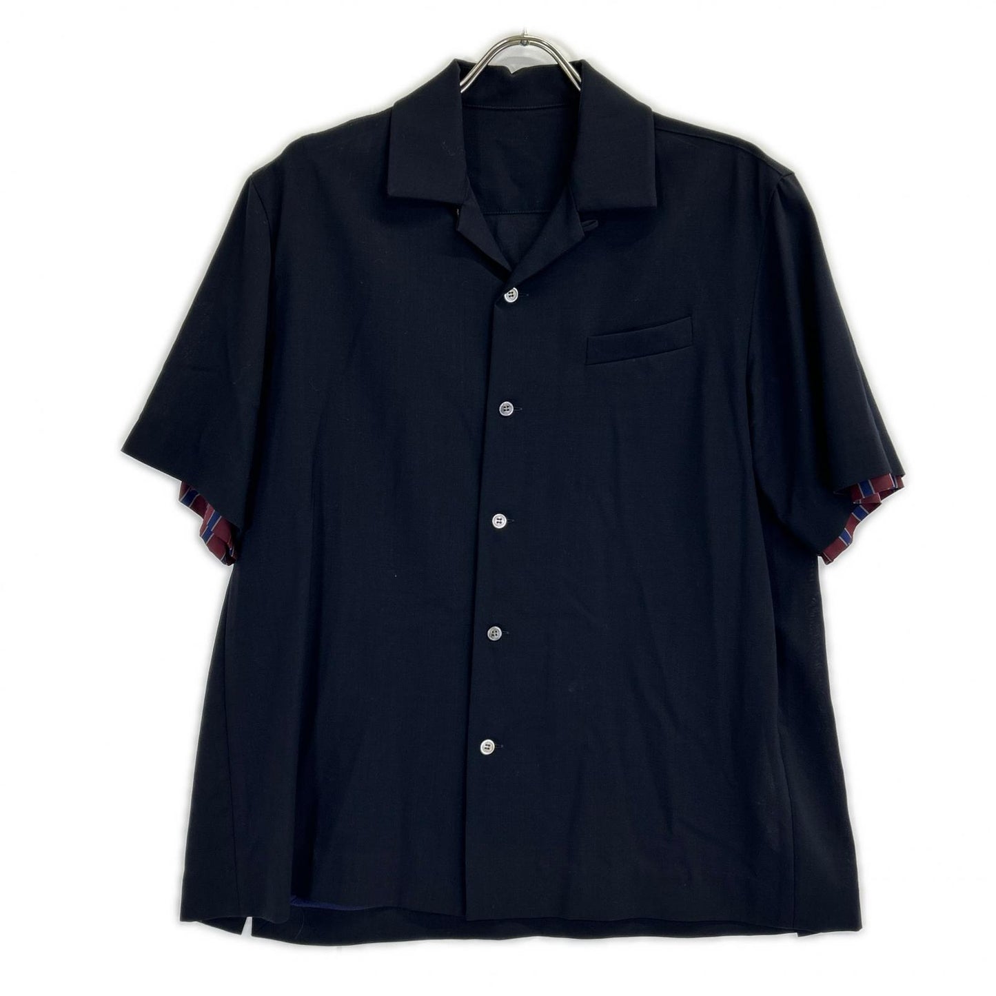 sacai サカイ 21-02458M レイヤードスーチング シャツ ネイビー トップス