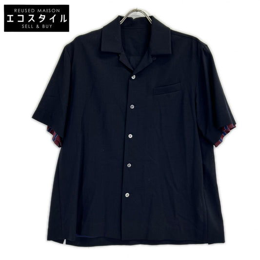 sacai サカイ 21-02458M レイヤードスーチング シャツ ネイビー トップス