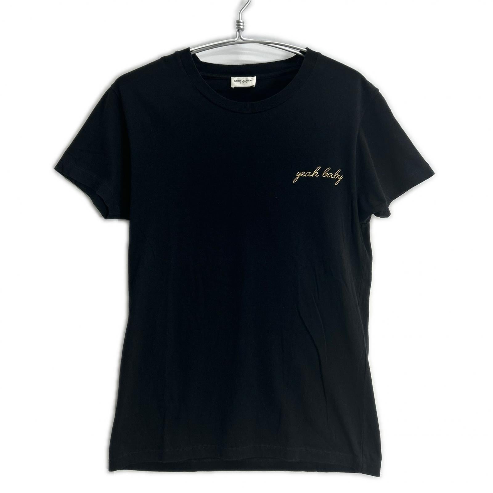 SAINT LAURENT PARIS サンローランパリ 16SS 420177 エディ期 刺繍デザイン ブラック クルーネックTシャツ トップス