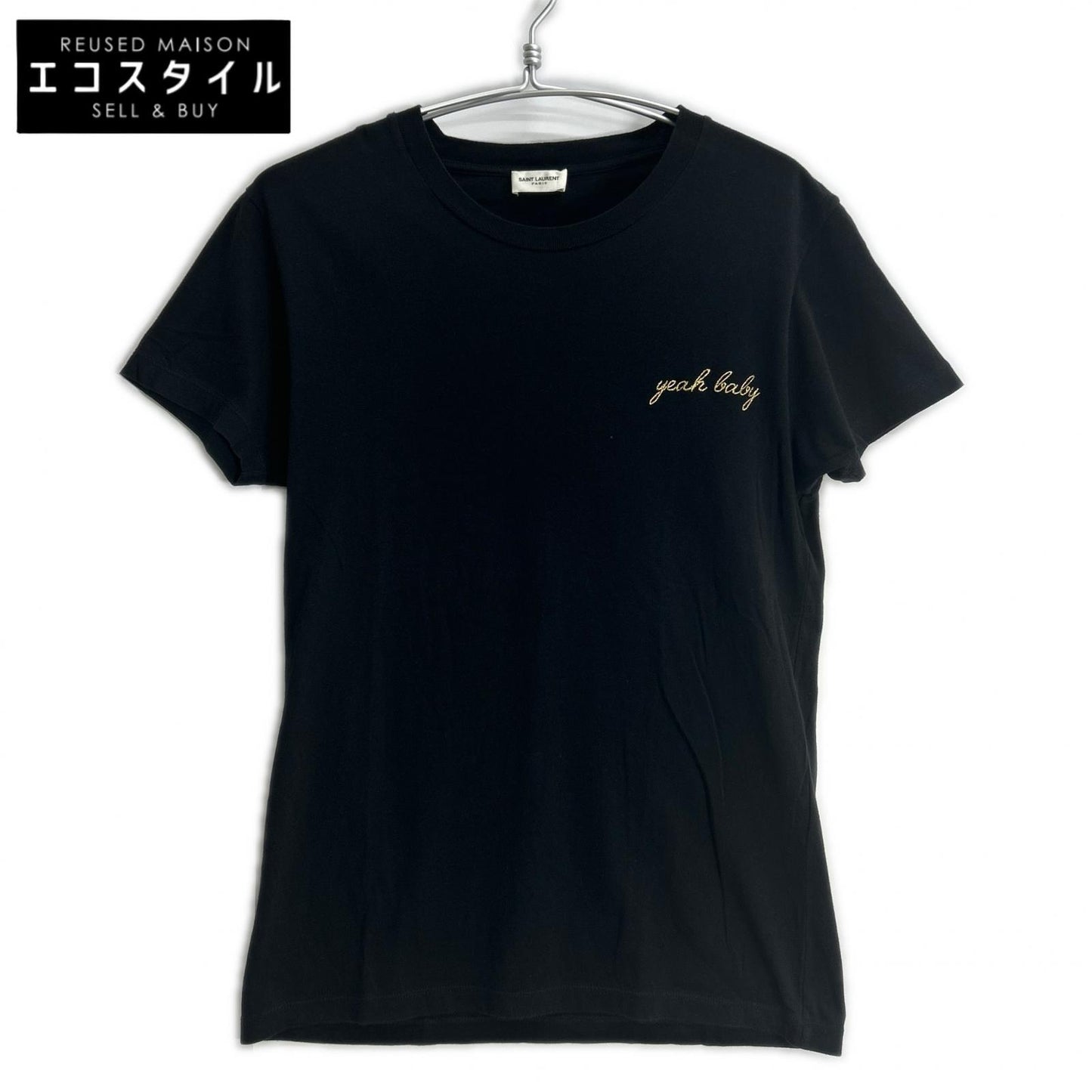 SAINT LAURENT PARIS サンローランパリ 16SS 420177 エディ期 刺繍デザイン ブラック クルーネックTシャツ トップス