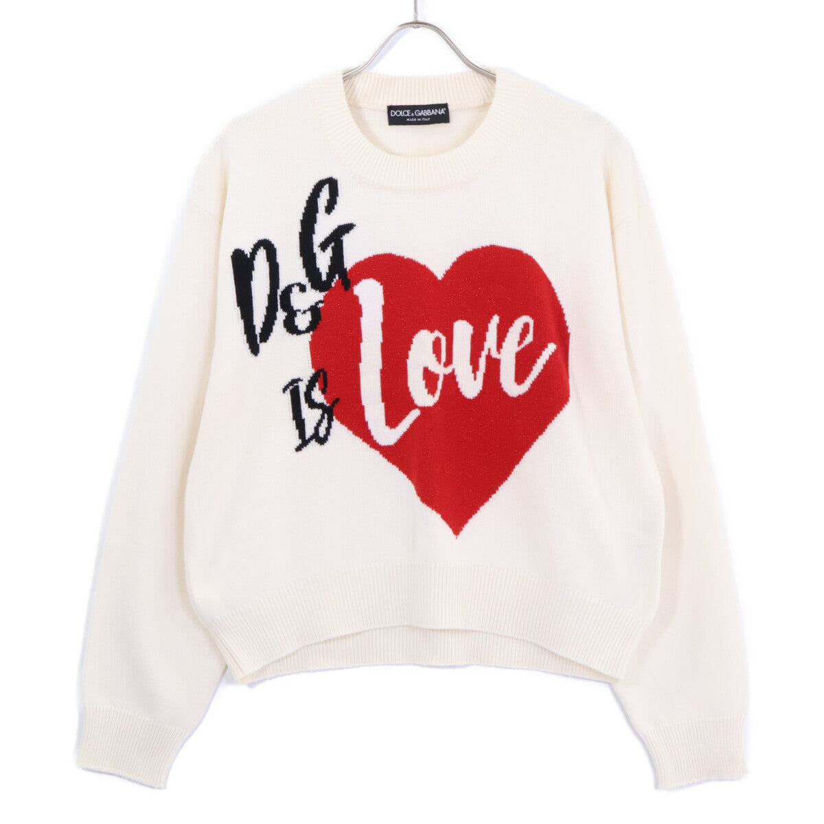 DOLCE&GABBANA Dolce & Gabbana FX364T Ivory Cashmere Heart Crew Neck Knit Top 44