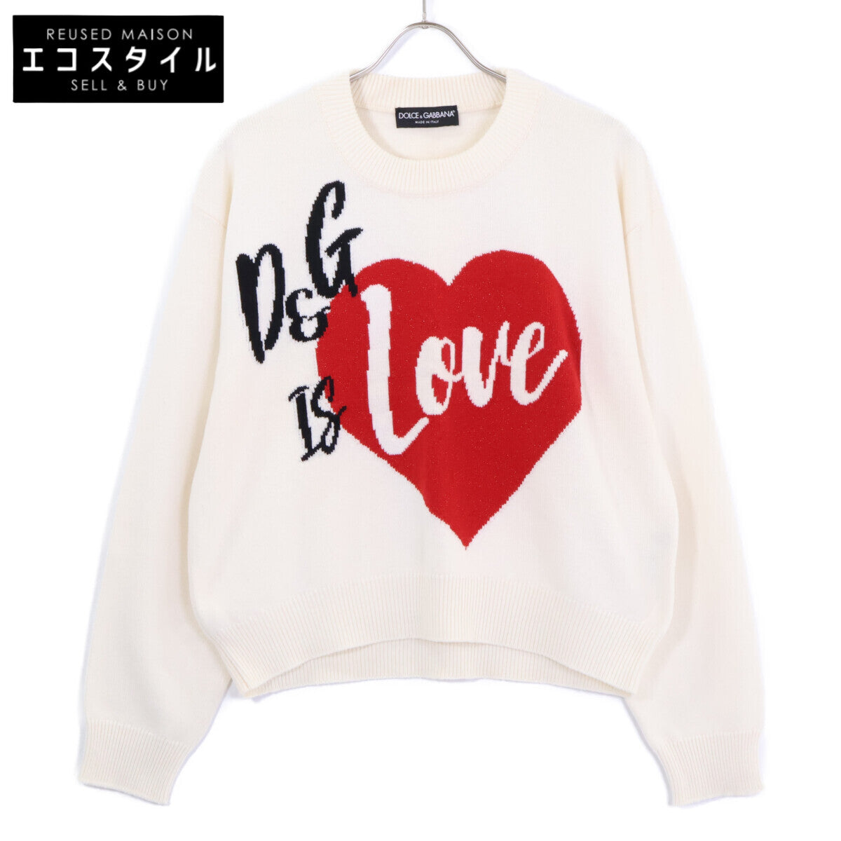 DOLCE&GABBANA Dolce & Gabbana FX364T Ivory Cashmere Heart Crew-Neck Knit Tops