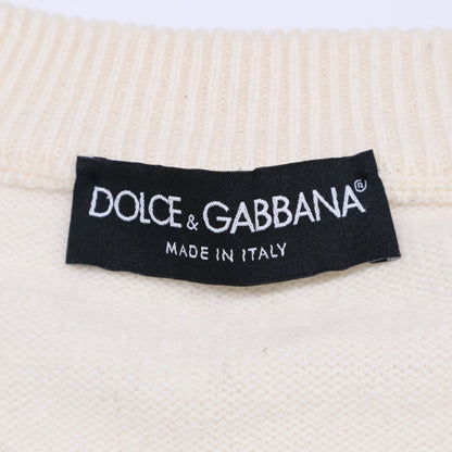 DOLCE&GABBANA Dolce & Gabbana FX364T Ivory Cashmere Heart Crew-Neck Knit Tops