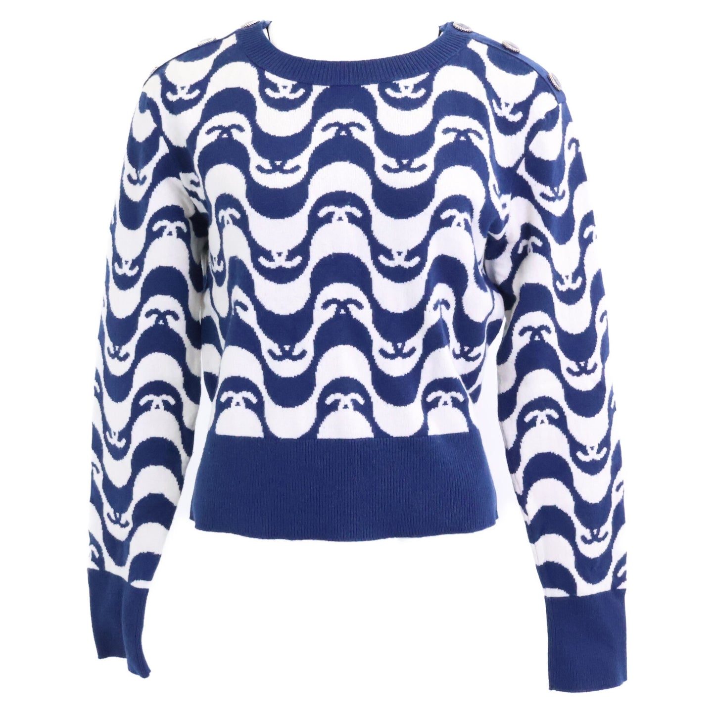 CHANEL 【Domestic regular product】21년 P70436K10043 All-over Coco Mark Button Knit Sweater Top