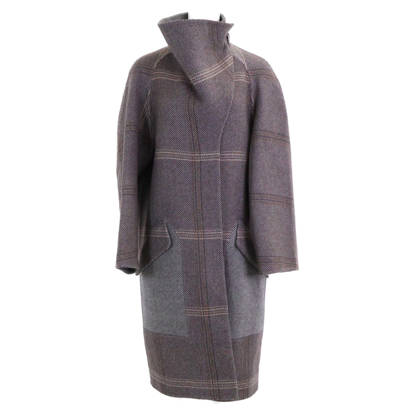 【美品/国内正規】チェック カシミヤ100％ スタンドカラー 20AW　07-7105 コート 36 レディース