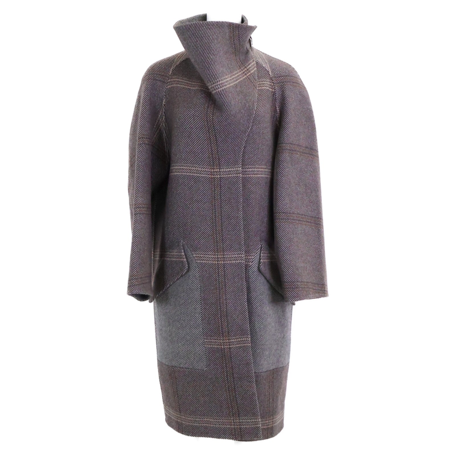 【美品/国内正規】チェック カシミヤ100％ スタンドカラー 20AW　07-7105 コート 36 レディース