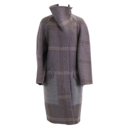 【美品/国内正規】チェック カシミヤ100％ スタンドカラー 20AW　07-7105 コート 36 レディース