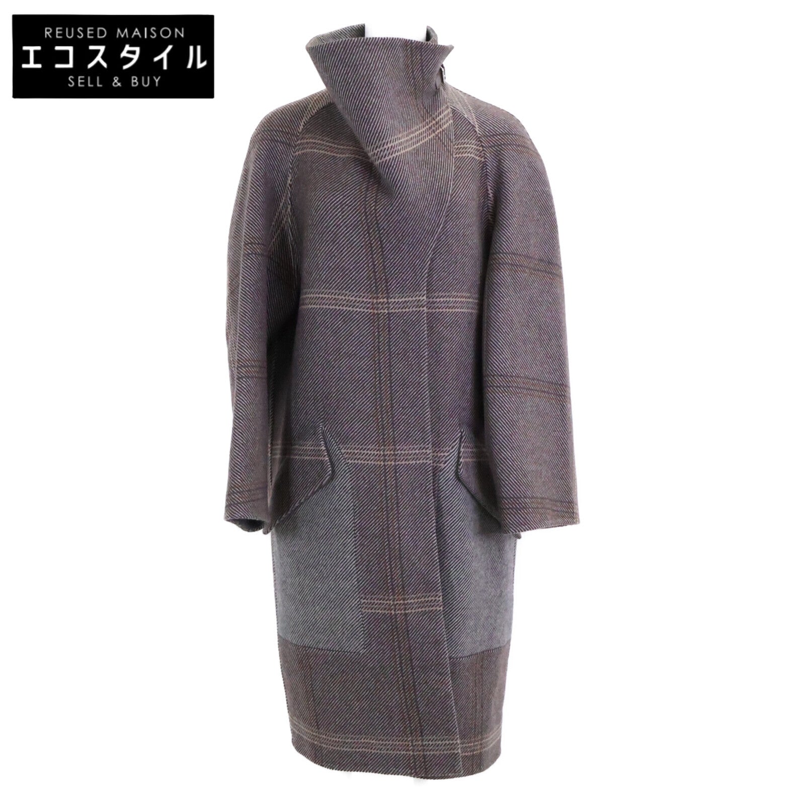 HERMES エルメス 【美品/国内正規】チェック カシミヤ100％ スタンドカラー 20AW　07-7105 コート