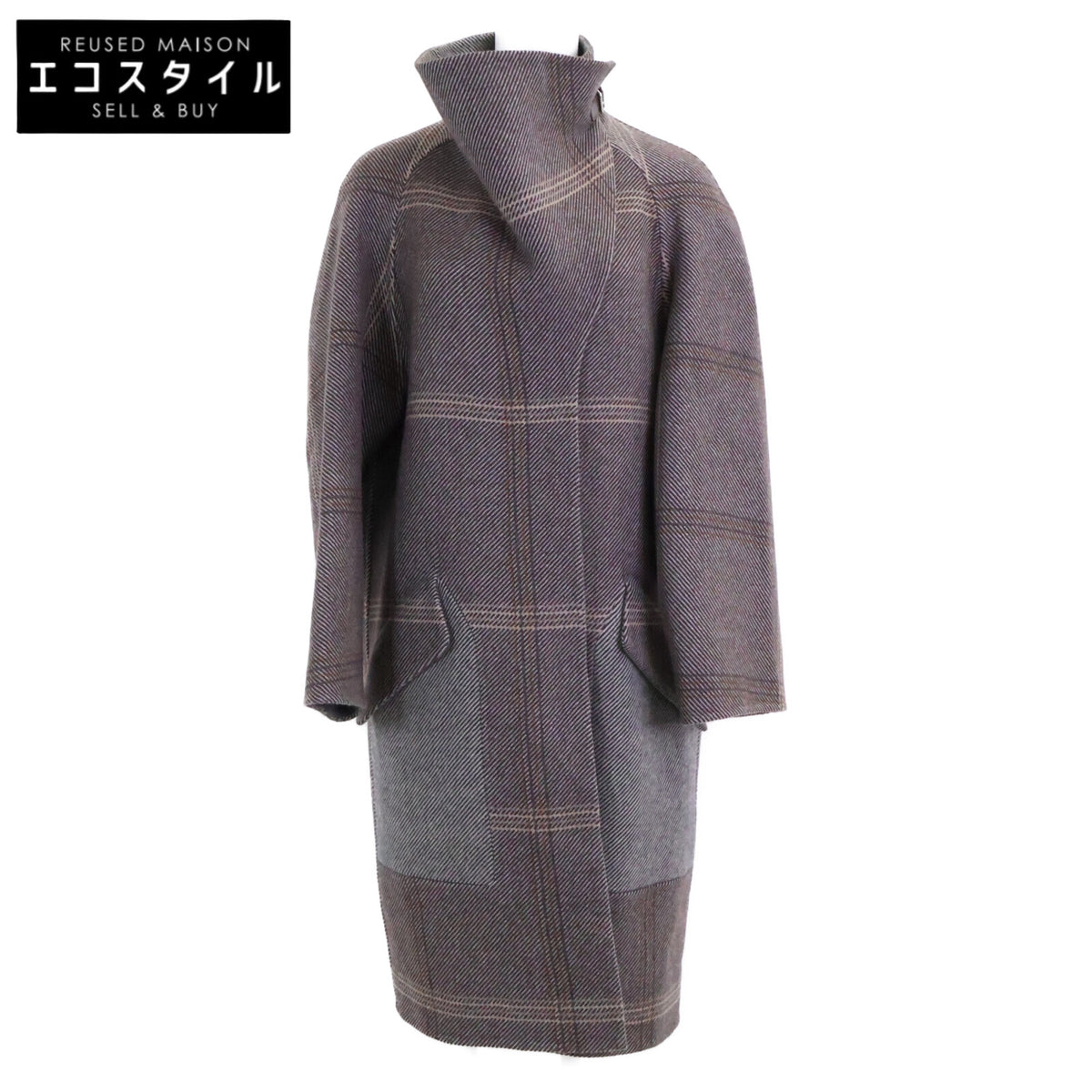HERMES エルメス 【美品/国内正規】チェック カシミヤ100％ スタンドカラー 20AW　07-7105 コート