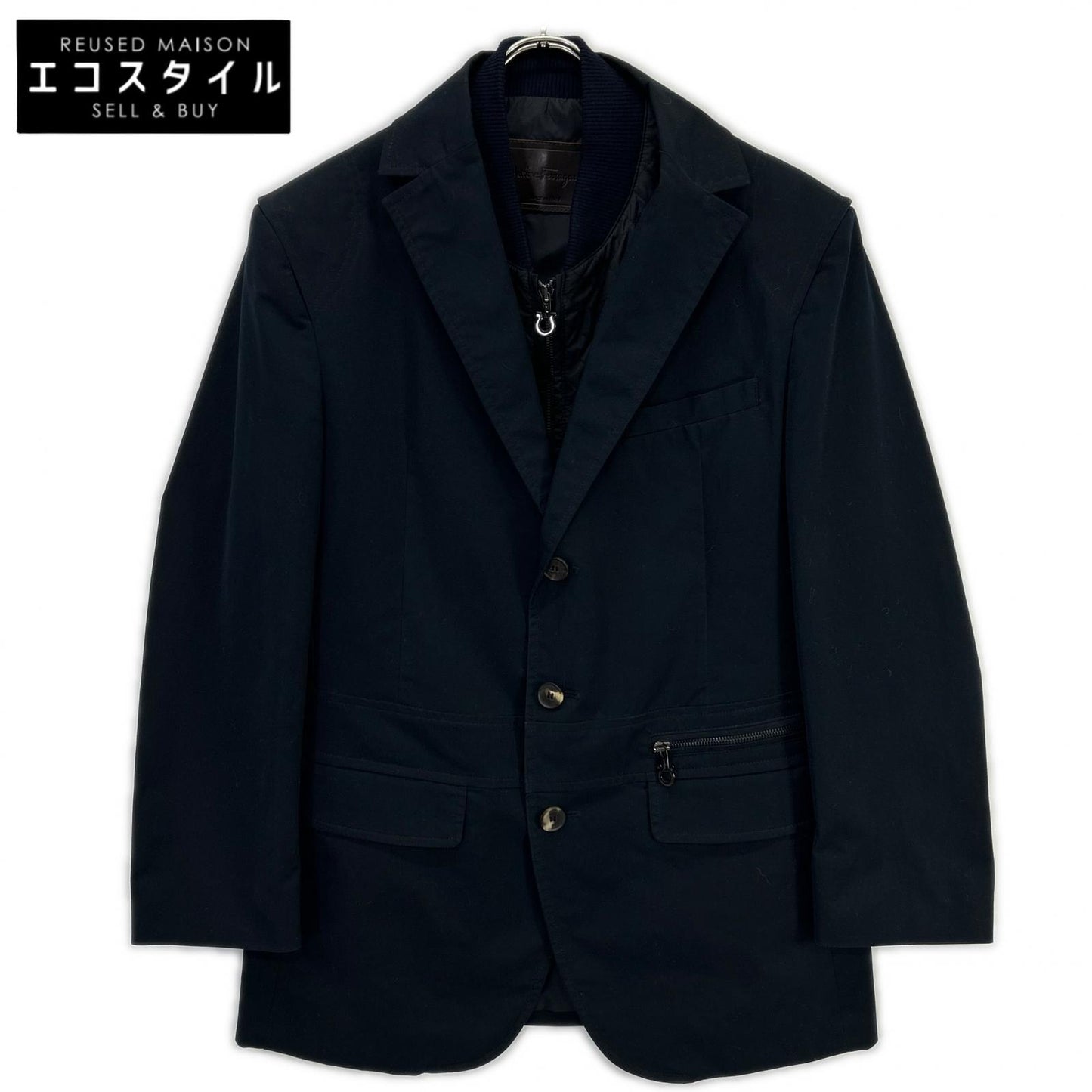 Salvatore Ferragamo サルヴァトーレフェラガモ ネイビー インナーキルティングジレ付き ジャケット コート
