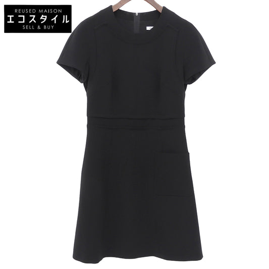 Topstitched Short-Sleeve Mini Dress, Women's, Black, 38, 36081, Dress, 38, Women's