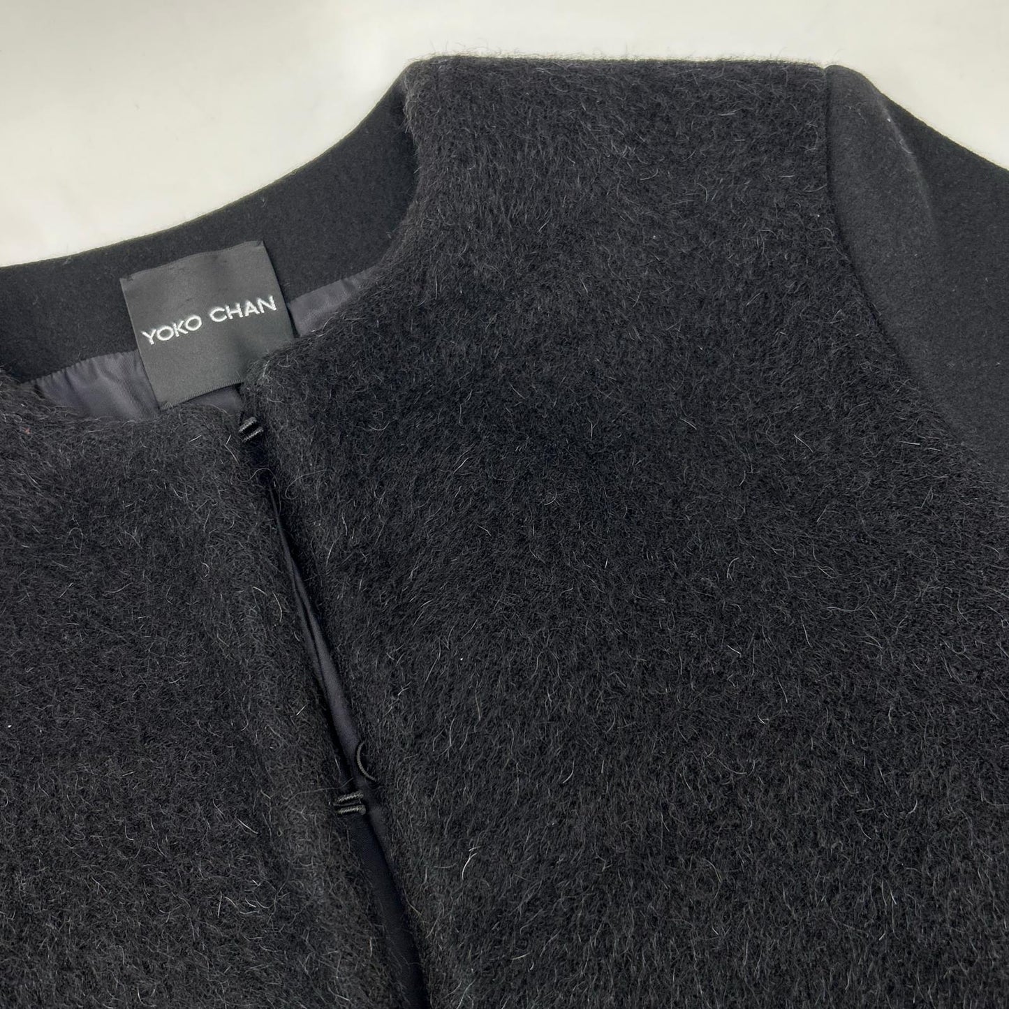 YOKOCHAN ヨーコチャン YCC-012 ブラック ウールシャギー アンゴラ混 ノーカラーコート コート