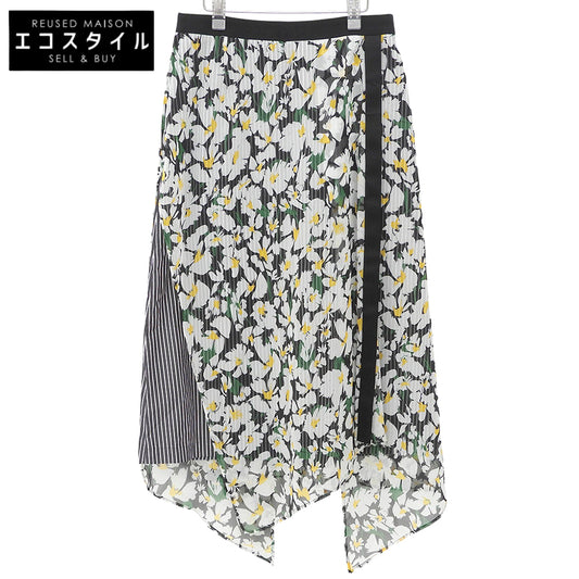 Harper Chiffon Flower Pleated Layered Skirt for Women Black Multicolor AS1727BK Skirt 38 Women's